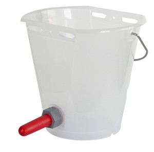 Wiadro do pojenia cieląt z zaworem i smoczkiem gumowym, 8 l, transparentne, białe, Can Agri