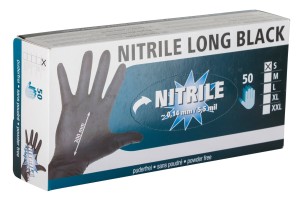 Rękawice Nitrile Long Black, roz. M, czarny, 50 szt., Kerbl