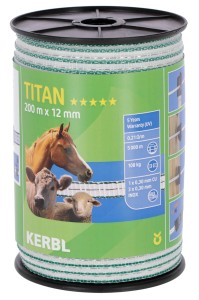 Taśma ogrodzeniowa TITAN, 200m x 12mm, biało-zielona, Kerbl