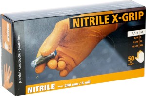 Rękawice nitrylowe Nitrile, X-GRIP 240 mm, roz. XXL, pomarańczowy, 50 szt., Kerbl