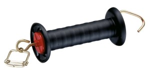 Uchwyt bramowy z hakiem i ogranicznikiem naciągu, złączka do taśmy, czarny, Kerbl